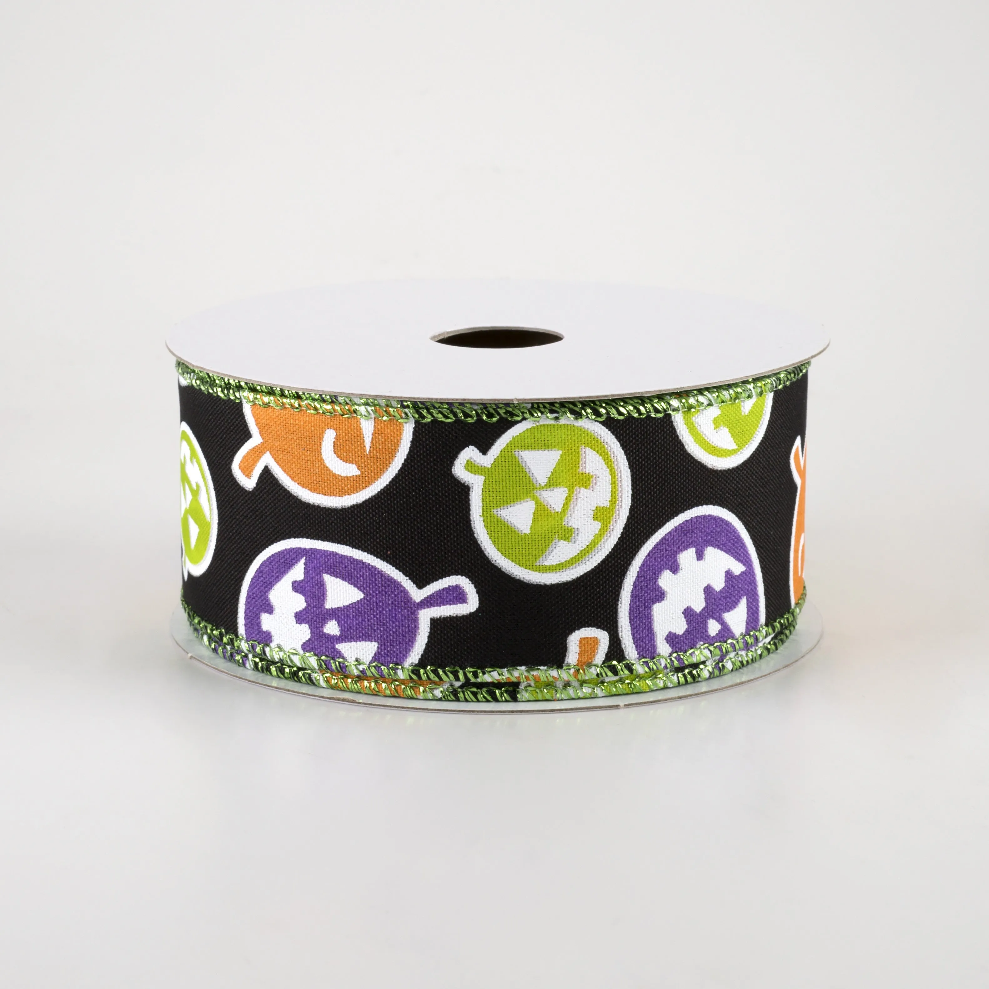 1.5" Satin Neon Jack O Lantern Ribbon: Black (10 Yards)