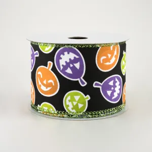 2.5" Satin Neon Jack O Lantern Ribbon: Black (10 Yards)