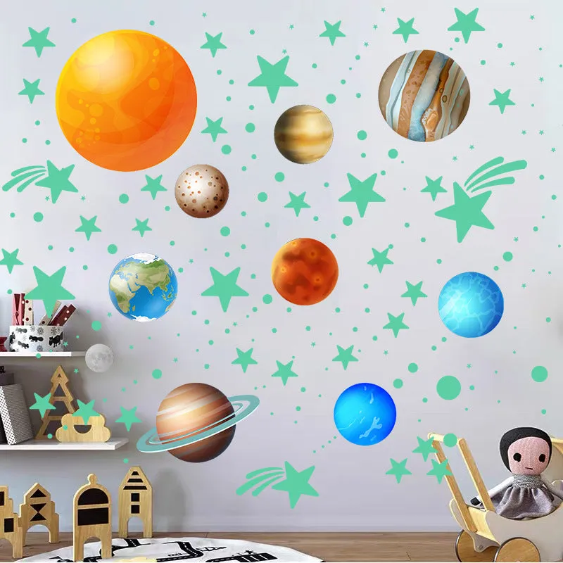 444 PCS Luminous Wall Sticker Nine Planets Sticker Shine Solar System Adhesive Wall Sticker Bedroom Decoration