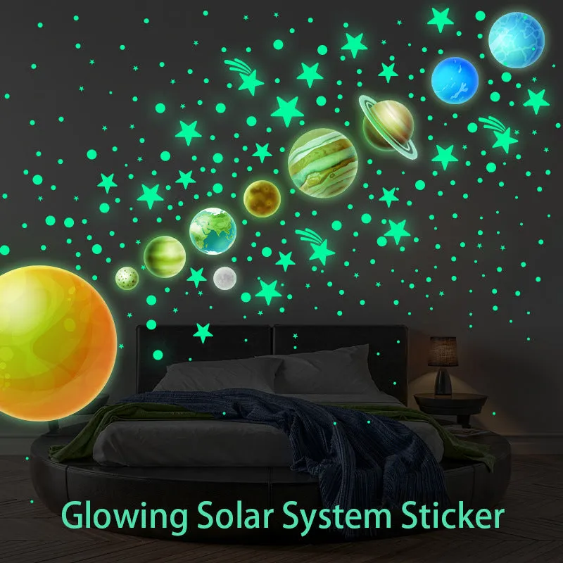 444 PCS Luminous Wall Sticker Nine Planets Sticker Shine Solar System Adhesive Wall Sticker Bedroom Decoration