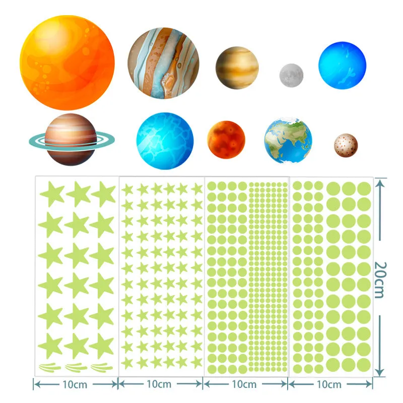 444 PCS Luminous Wall Sticker Nine Planets Sticker Shine Solar System Adhesive Wall Sticker Bedroom Decoration