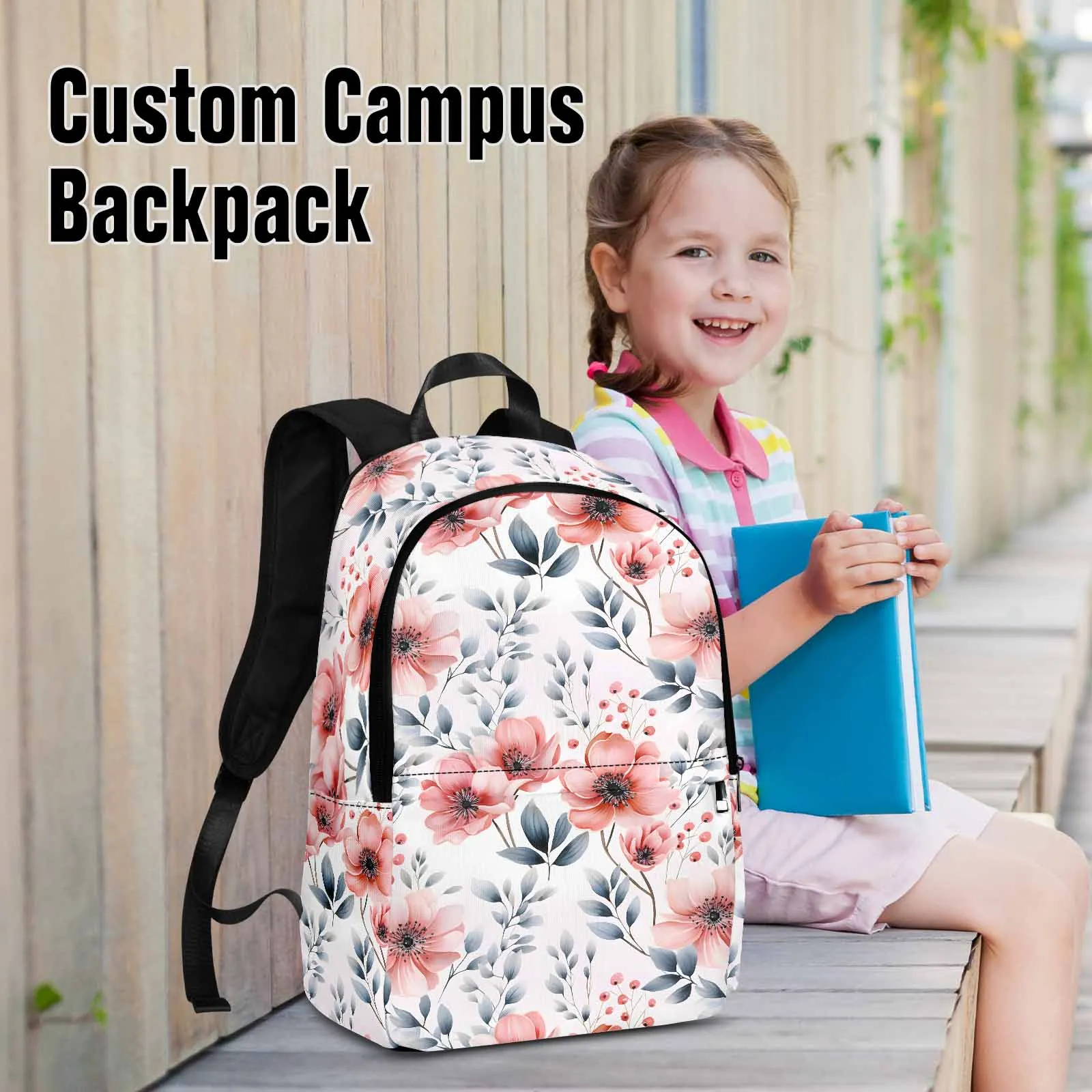 Apricot and Grey Floral  Adult Casual Backpack