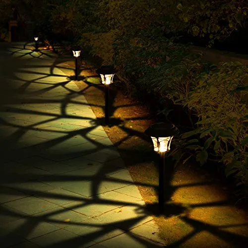 BEAU JARDIN 8 Pack Solar Landscape Pathway Lights Outdoor Garden LED Warm white Glass Stainless Steel Auto On/Off Black BG308