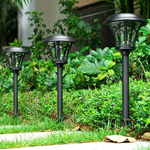 BEAU JARDIN 8 Pack Solar Landscape Pathway Lights Outdoor Garden LED Warm white Glass Stainless Steel Auto On/Off Black BG308