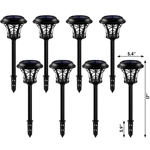 BEAU JARDIN 8 Pack Solar Landscape Pathway Lights Outdoor Garden LED Warm white Glass Stainless Steel Auto On/Off Black BG308