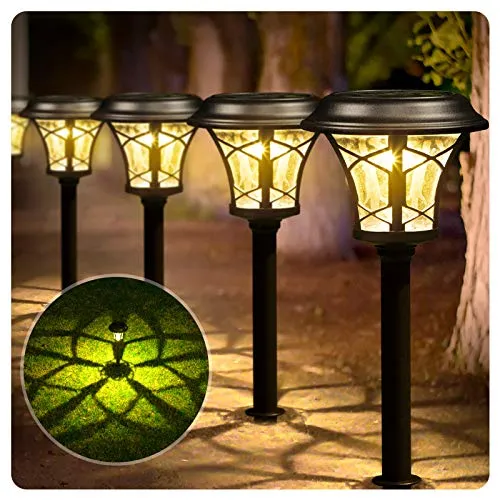 BEAU JARDIN 8 Pack Solar Landscape Pathway Lights Outdoor Garden LED Warm white Glass Stainless Steel Auto On/Off Black BG308