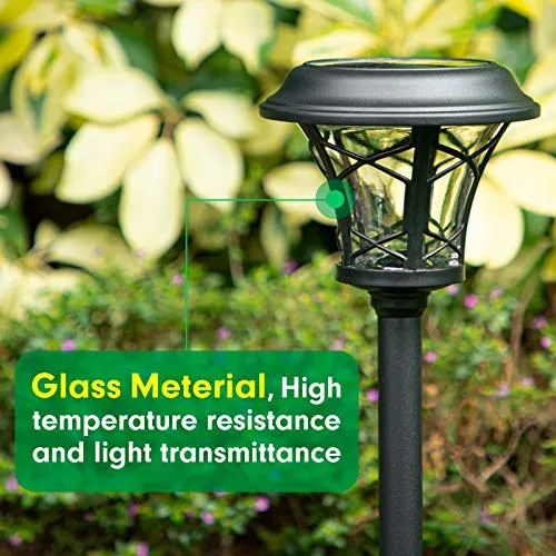 BEAU JARDIN 8 Pack Solar Landscape Pathway Lights Outdoor Garden LED Warm white Glass Stainless Steel Auto On/Off Black BG308