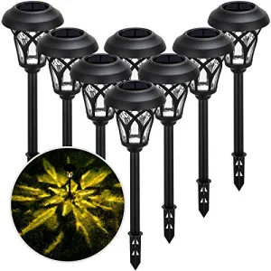 BEAU JARDIN 8 Pack Solar Lights Bright Pathway Outdoor Glass Stainless Steel Waterproof Auto On/Off Landscape Black BG320