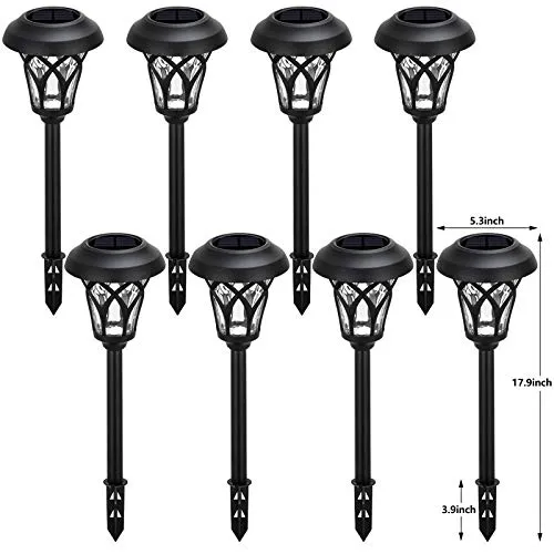 BEAU JARDIN 8 Pack Solar Lights Bright Pathway Outdoor Glass Stainless Steel Waterproof Auto On/Off Landscape Black BG320