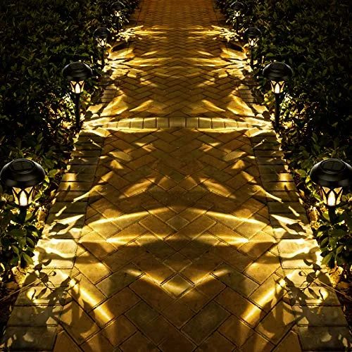 BEAU JARDIN 8 Pack Solar Lights Bright Pathway Outdoor Glass Stainless Steel Waterproof Auto On/Off Landscape Black BG320