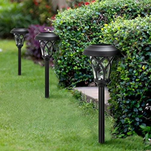 BEAU JARDIN 8 Pack Solar Lights Bright Pathway Outdoor Glass Stainless Steel Waterproof Auto On/Off Landscape Black BG320