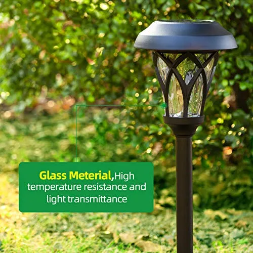 BEAU JARDIN 8 Pack Solar Lights Bright Pathway Outdoor Glass Stainless Steel Waterproof Auto On/Off Landscape Black BG320