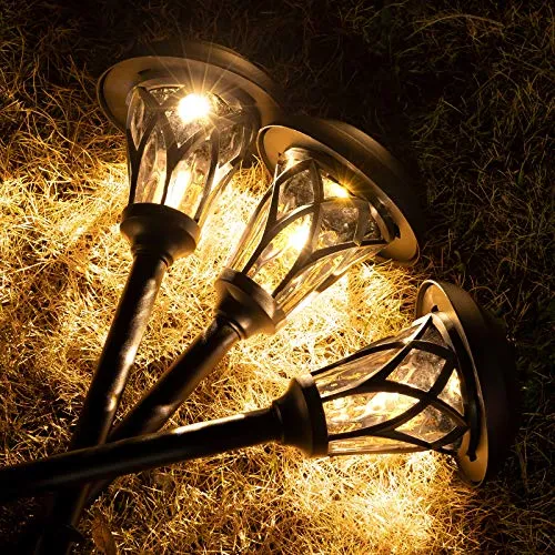 BEAU JARDIN 8 Pack Solar Lights Bright Pathway Outdoor Glass Stainless Steel Waterproof Auto On/Off Landscape Black BG320