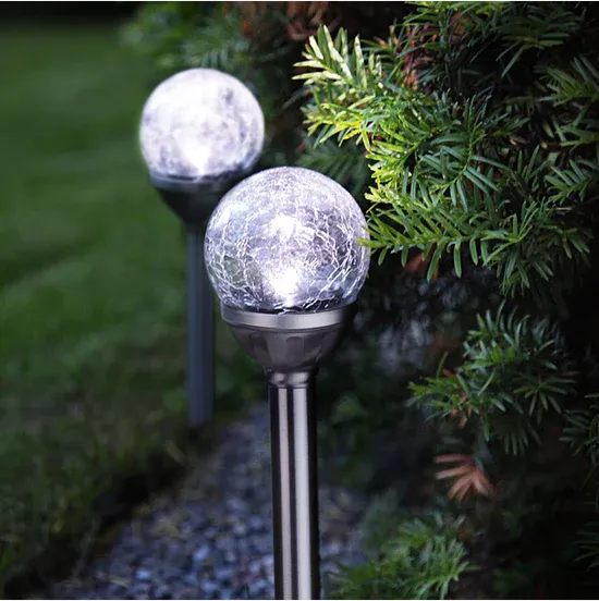 Berkley Jensen Steel Solar Crackle Glass Ball PathWay LED- 8 Pack