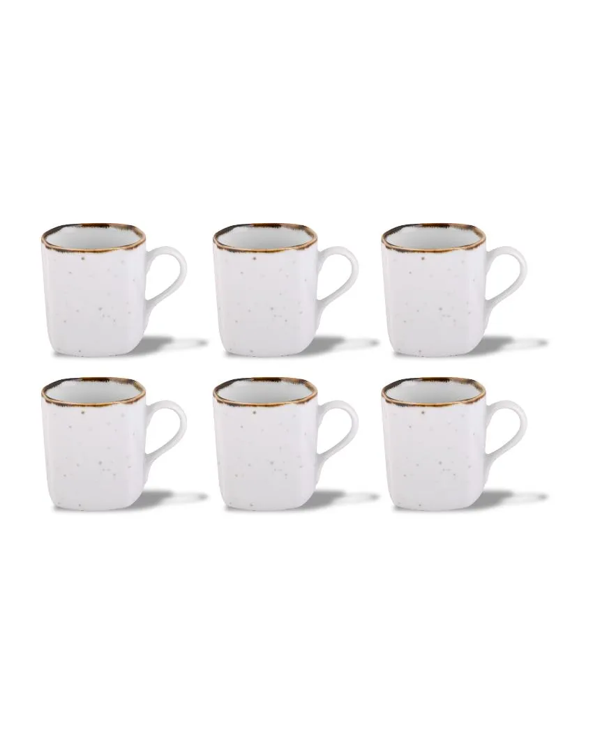 Cappuccino White Sparkle Porcelain Coffee Mugs | Set of 6