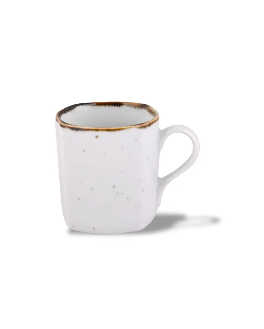 Cappuccino White Sparkle Porcelain Coffee Mugs | Set of 6