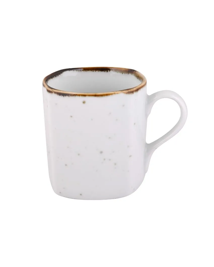 Cappuccino White Sparkle Porcelain Coffee Mugs | Set of 6