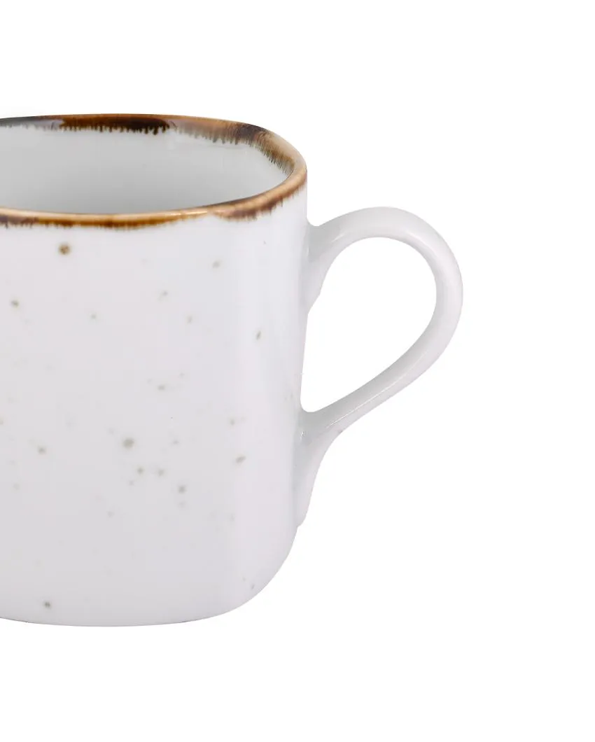 Cappuccino White Sparkle Porcelain Coffee Mugs | Set of 6