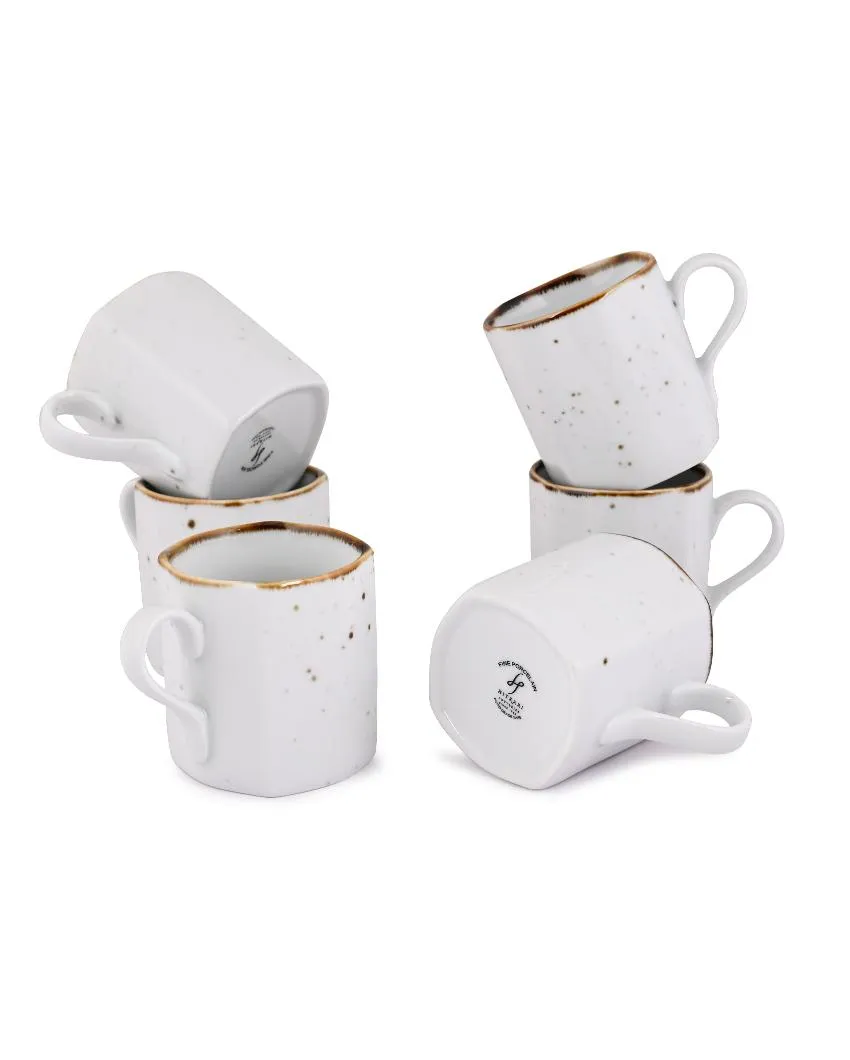 Cappuccino White Sparkle Porcelain Coffee Mugs | Set of 6