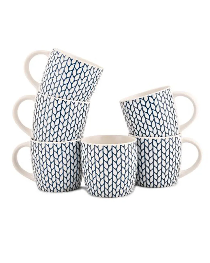 Dew Blue Porcelain Coffee Mugs | Set of 6