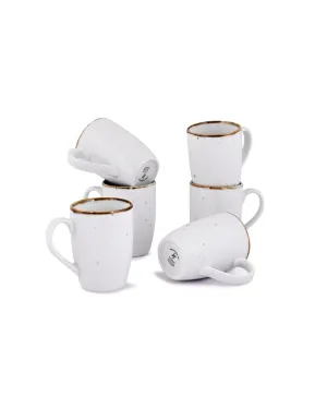 Doppio White Sparkle Porcelain Coffee Mugs | Set of 6