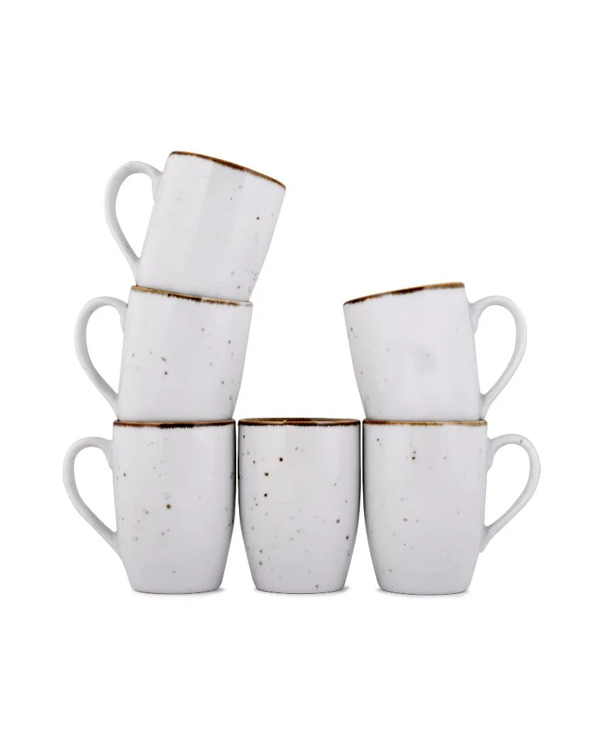 Doppio White Sparkle Porcelain Coffee Mugs | Set of 6