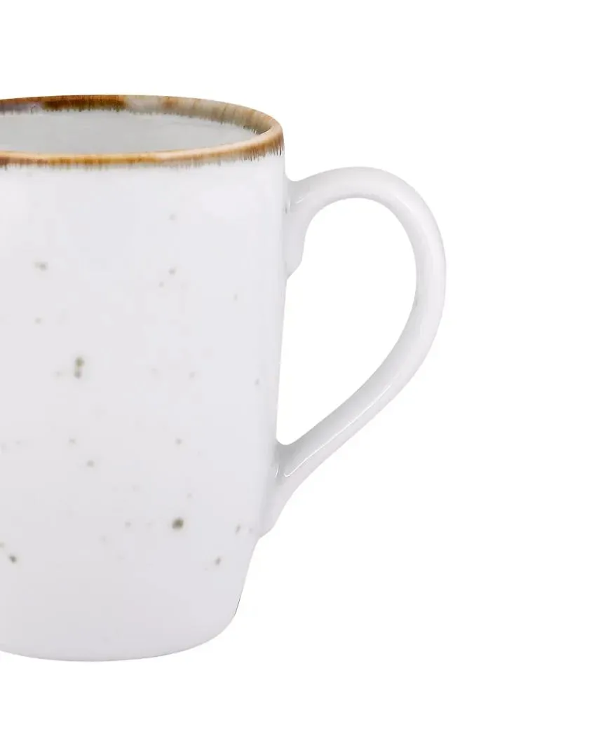 Doppio White Sparkle Porcelain Coffee Mugs | Set of 6