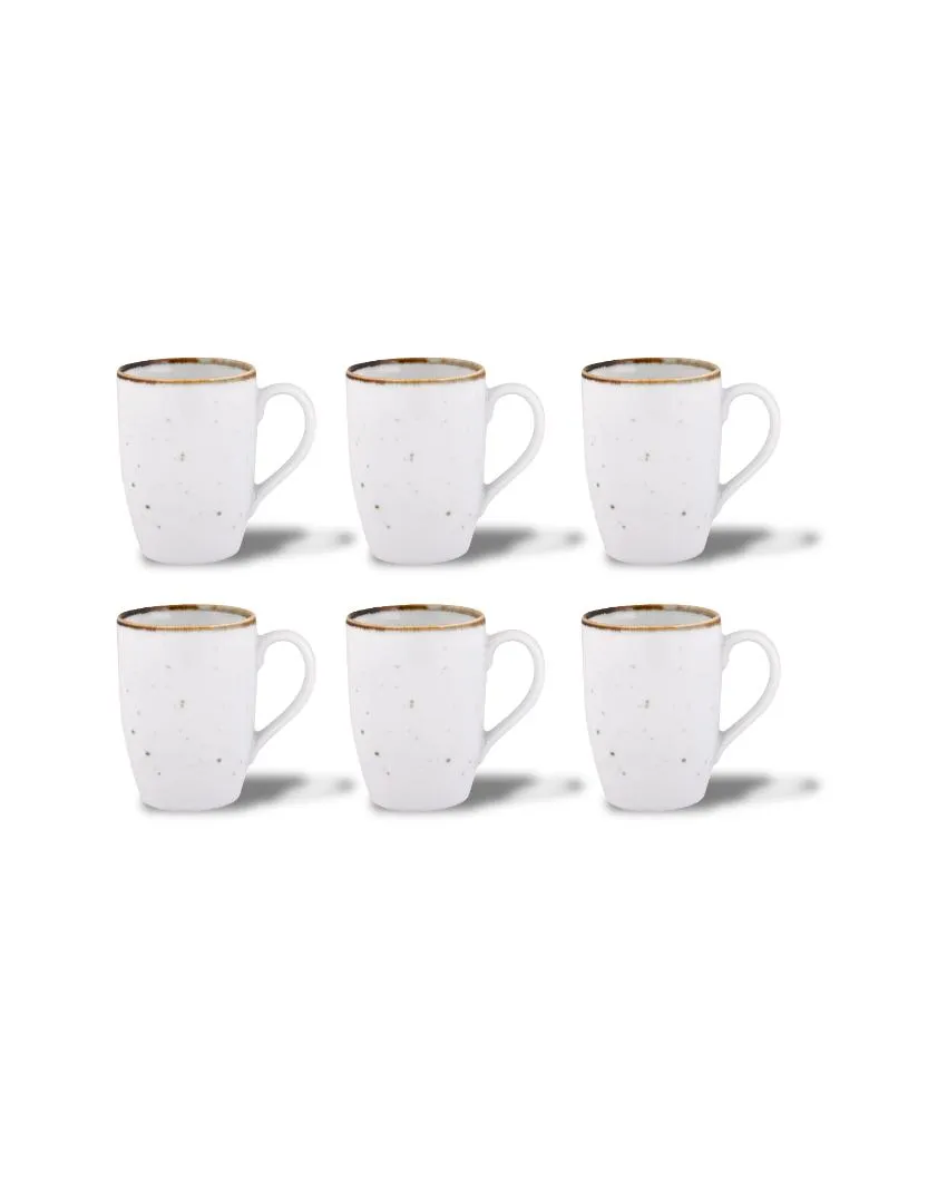 Doppio White Sparkle Porcelain Coffee Mugs | Set of 6