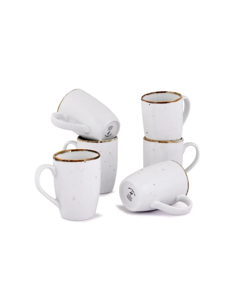 Doppio White Sparkle Porcelain Coffee Mugs | Set of 6