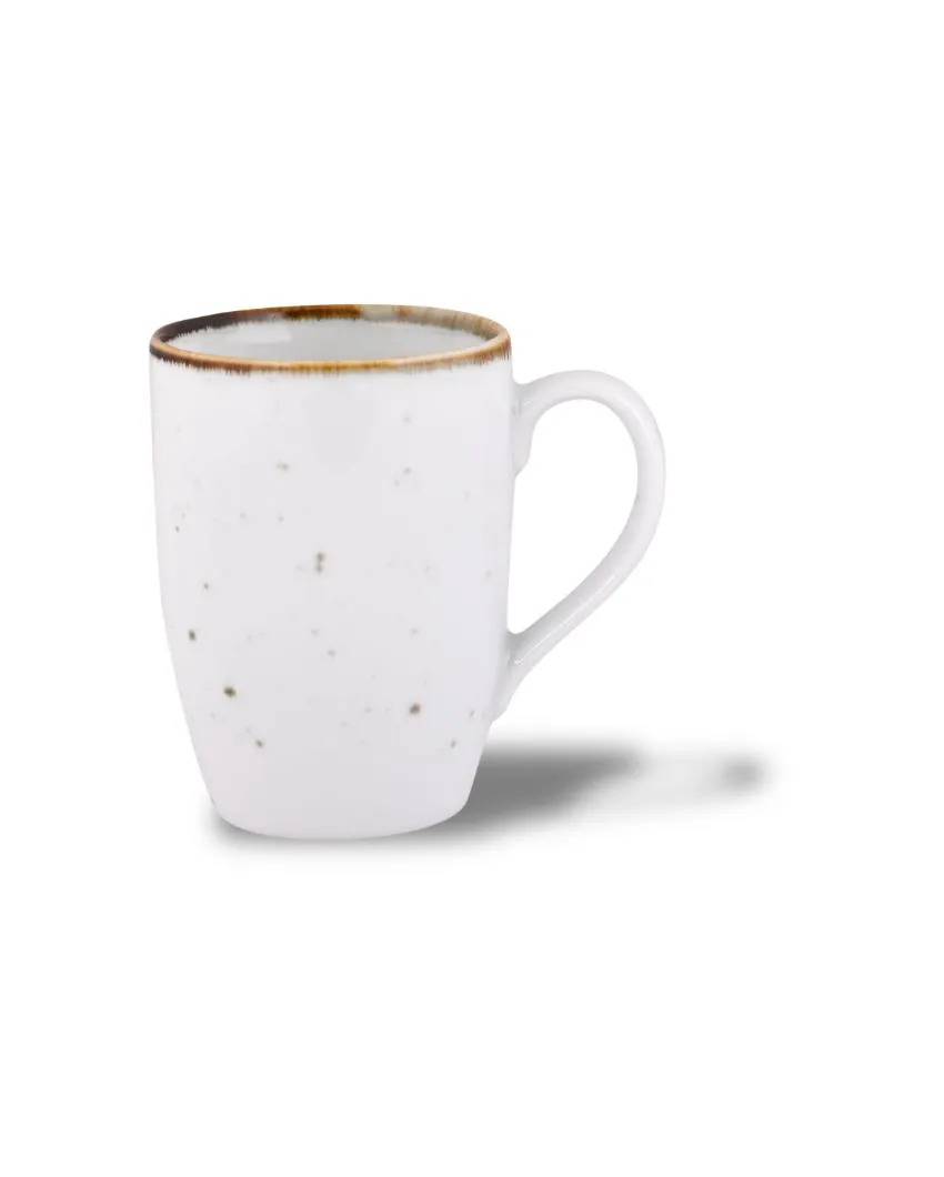 Doppio White Sparkle Porcelain Coffee Mugs | Set of 6