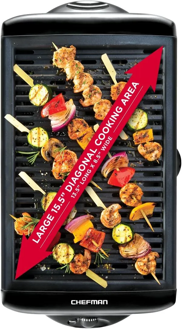 Electric Smokeless Indoor Grill, Non-Stick Cooking Surface, Adjustable Temperature Knob from Warm to Sear, Dishwasher Safe