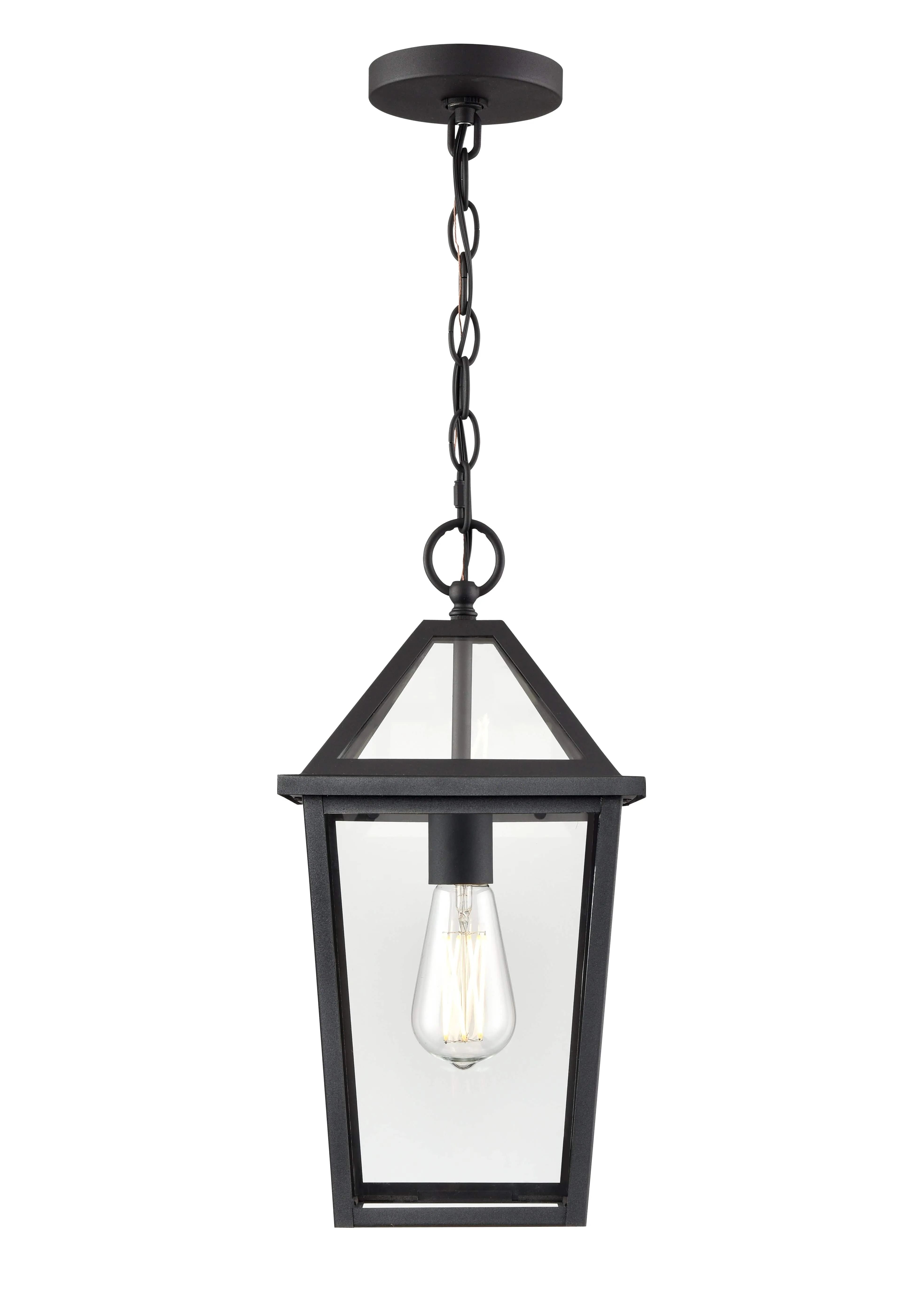 Eston Outdoor Hanging Lantern - Textured Black - Clear Glass - 8.25in. Diameter - E26 Medium Base