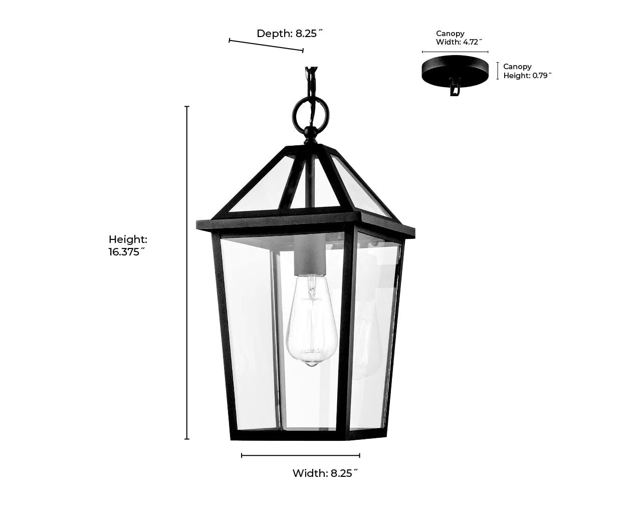 Eston Outdoor Hanging Lantern - Textured Black - Clear Glass - 8.25in. Diameter - E26 Medium Base