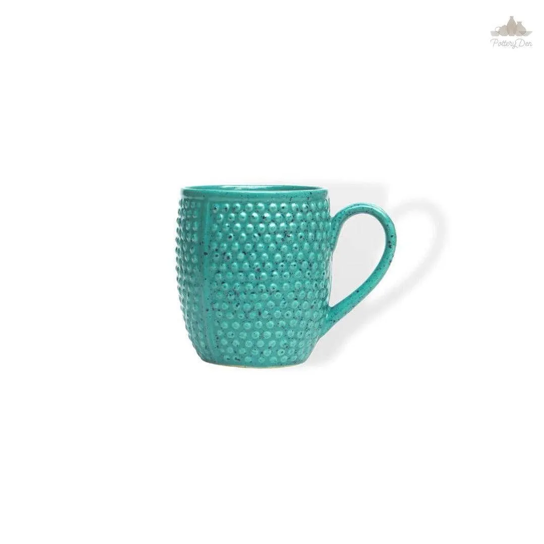 Green Dotted Tea / Coffee Mug | Height 8 cm | Diameter 9 cm | Hand Painted |  Set of 1 | Ceramic Pottery | Ideal for Tea and Coffee