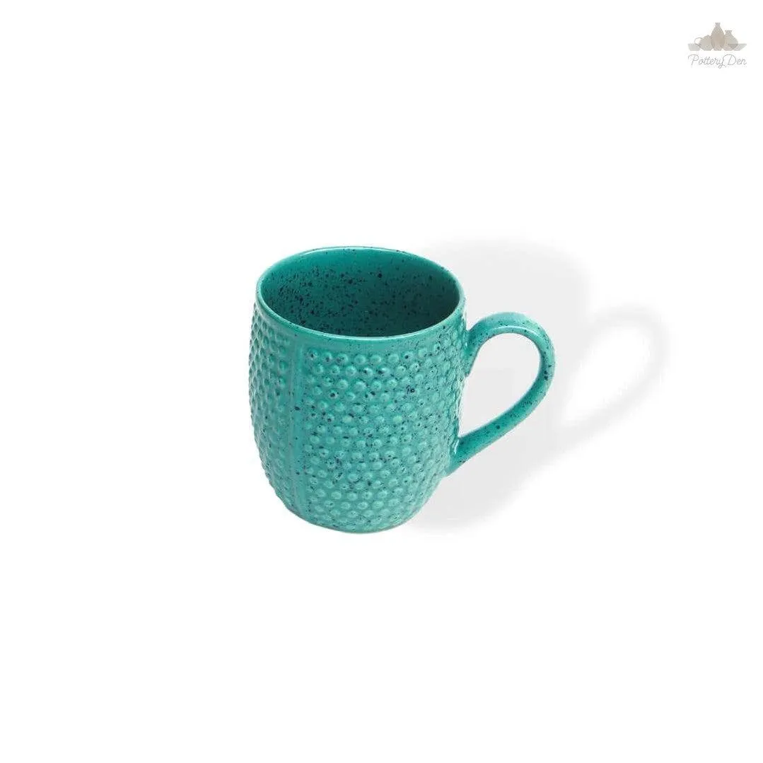 Green Dotted Tea / Coffee Mug | Height 8 cm | Diameter 9 cm | Hand Painted |  Set of 1 | Ceramic Pottery | Ideal for Tea and Coffee