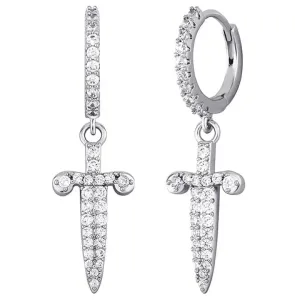 Iced Dagger Hoop Earrings in White Gold