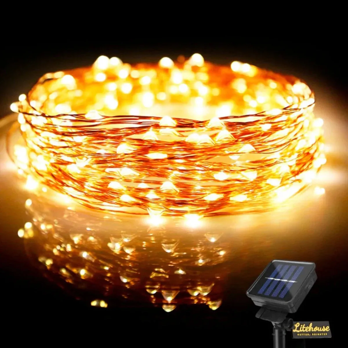 Litehouse 20m Solar LED Copper Wire Fairy Lights Warm White