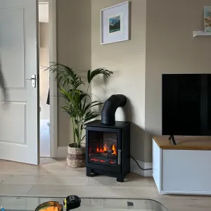 Matt Black Electric Log Effect Solarflame 500 Steel Body Electric Stove & Decorative Flue