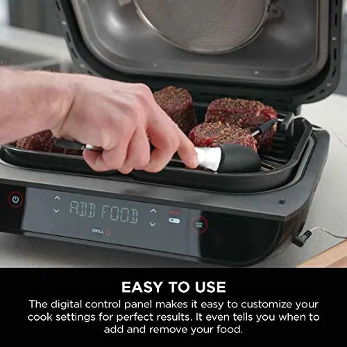 Ninja FG551 Foodi Smart XL 6-in-1 Indoor Grill with 4-Quart Air Fryer Roast Bake Dehydrate Broil and Leave-in Thermometer, with Extra Large Capacity, and a Stainless Steel Finish