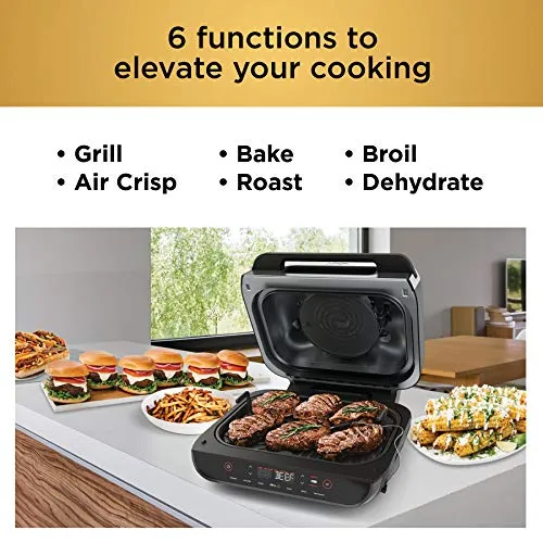 Ninja FG551 Foodi Smart XL 6-in-1 Indoor Grill with 4-Quart Air Fryer Roast Bake Dehydrate Broil and Leave-in Thermometer, with Extra Large Capacity, and a Stainless Steel Finish