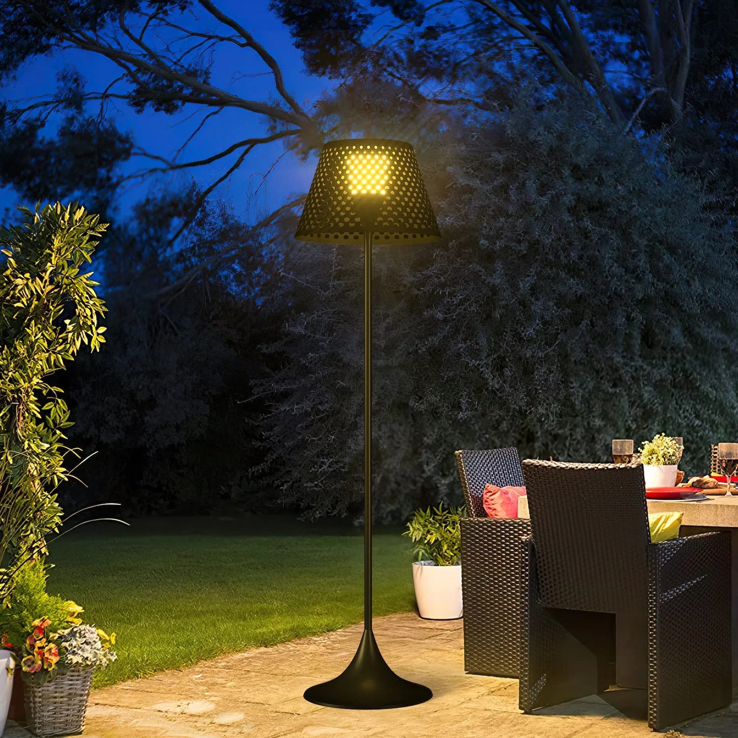 Perforated Solar-Powered Outdoor Floor Lamp