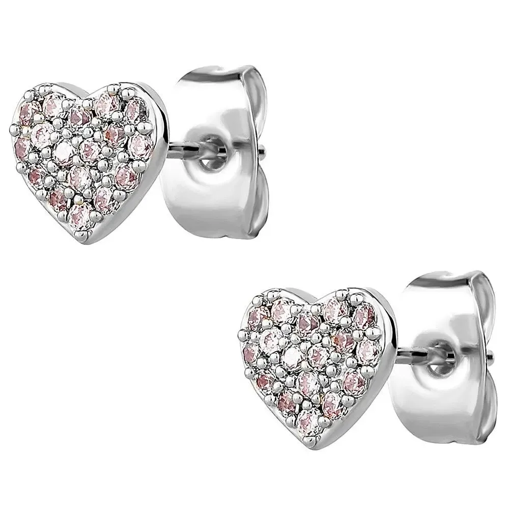 Pink Diamond Heart Earrings in White Gold