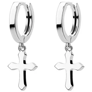 Polished Cross Hoop Earrings in White Gold