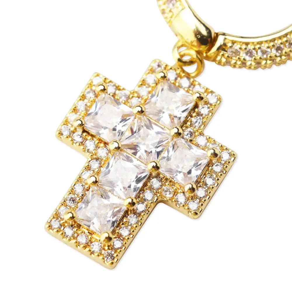 Princess Cut Diamond Cross Earrings in Yellow Gold