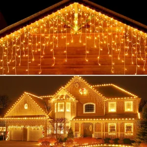 Quntis 10m (33ft) 400-LED Solar Curtain String Lights – IP65 Waterproof Outdoor Icicle Lights for Christmas & Holiday Decor