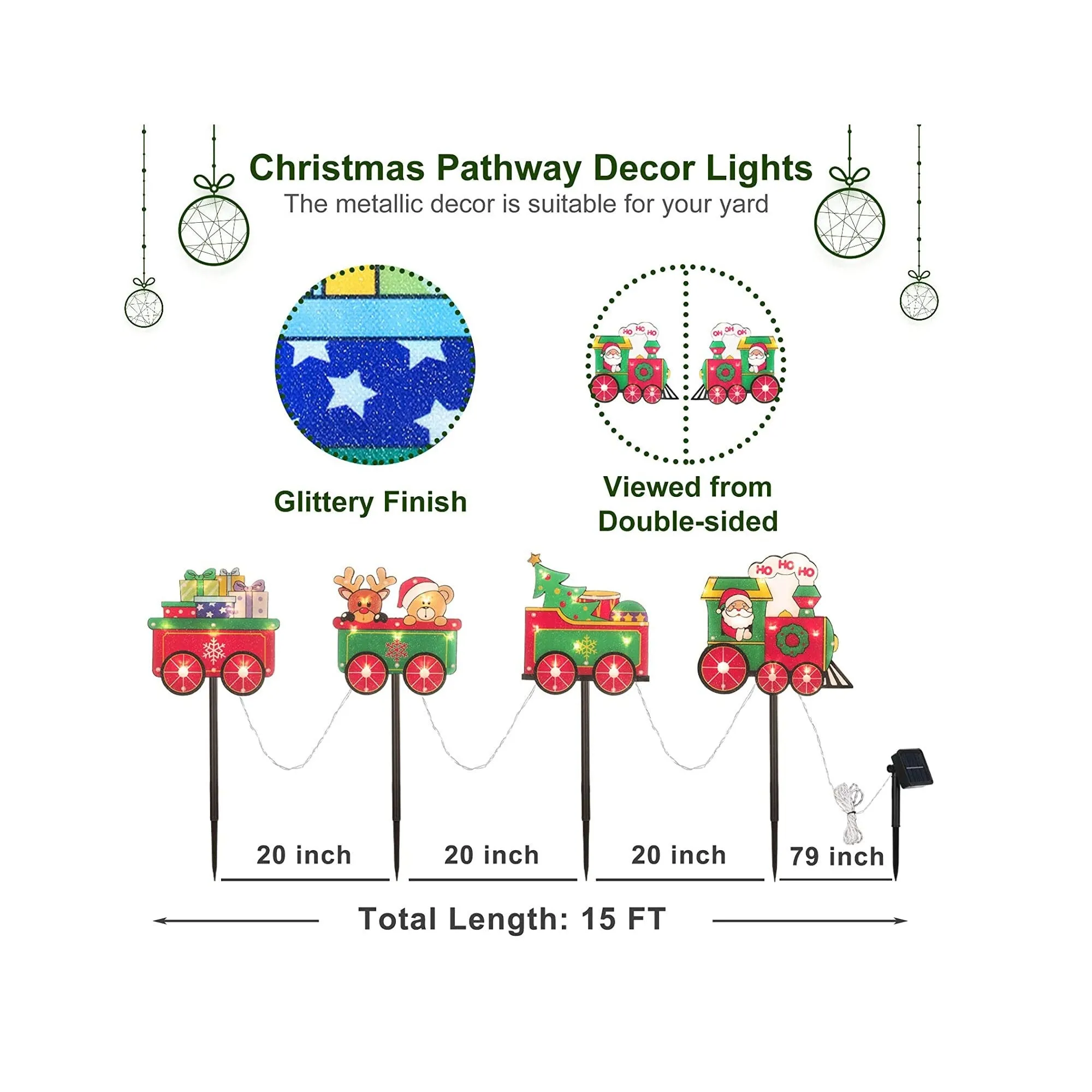 Solar Christmas Pathway Lights Outdoor | 4-Piece Train Set with 8 Lighting Modes Pre-lit LED