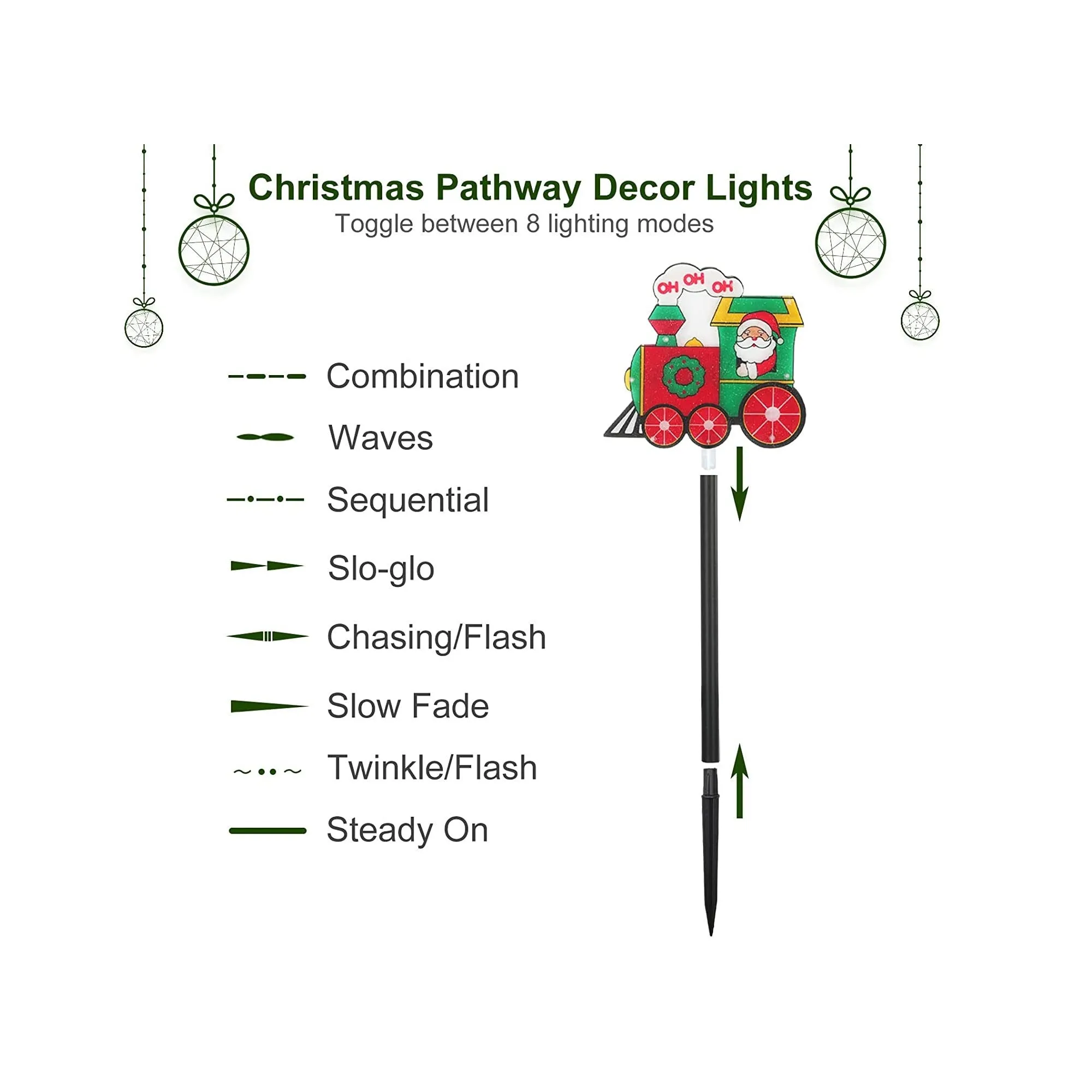 Solar Christmas Pathway Lights Outdoor | 4-Piece Train Set with 8 Lighting Modes Pre-lit LED