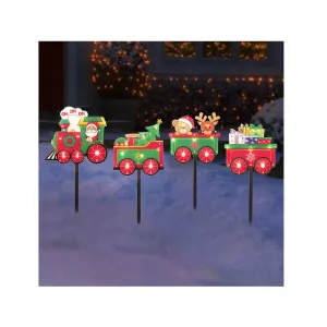 Solar Christmas Pathway Lights Outdoor | 4-Piece Train Set with 8 Lighting Modes Pre-lit LED