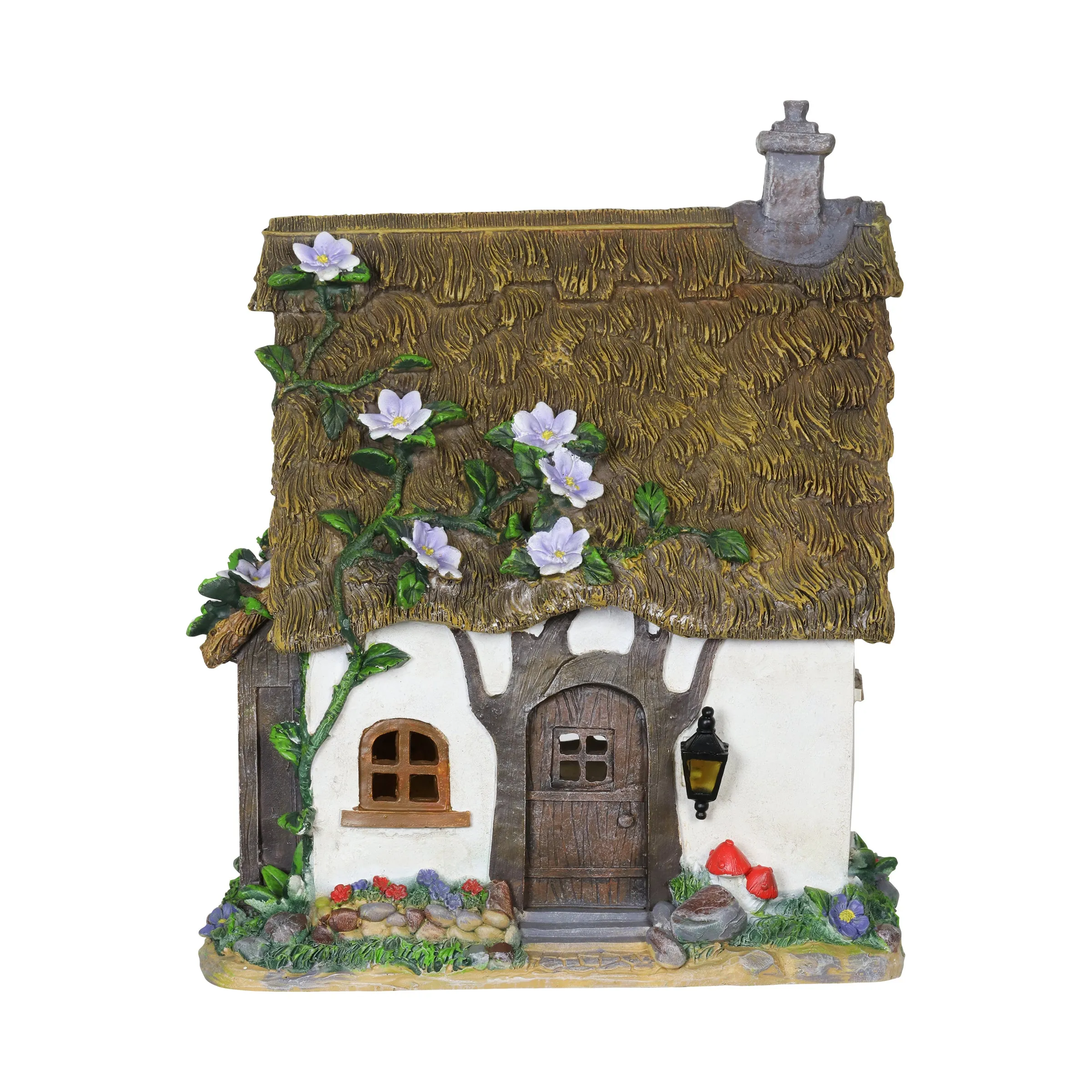 Solar Flower Vine Fairy Cottage Garden Statue, 12 Inch