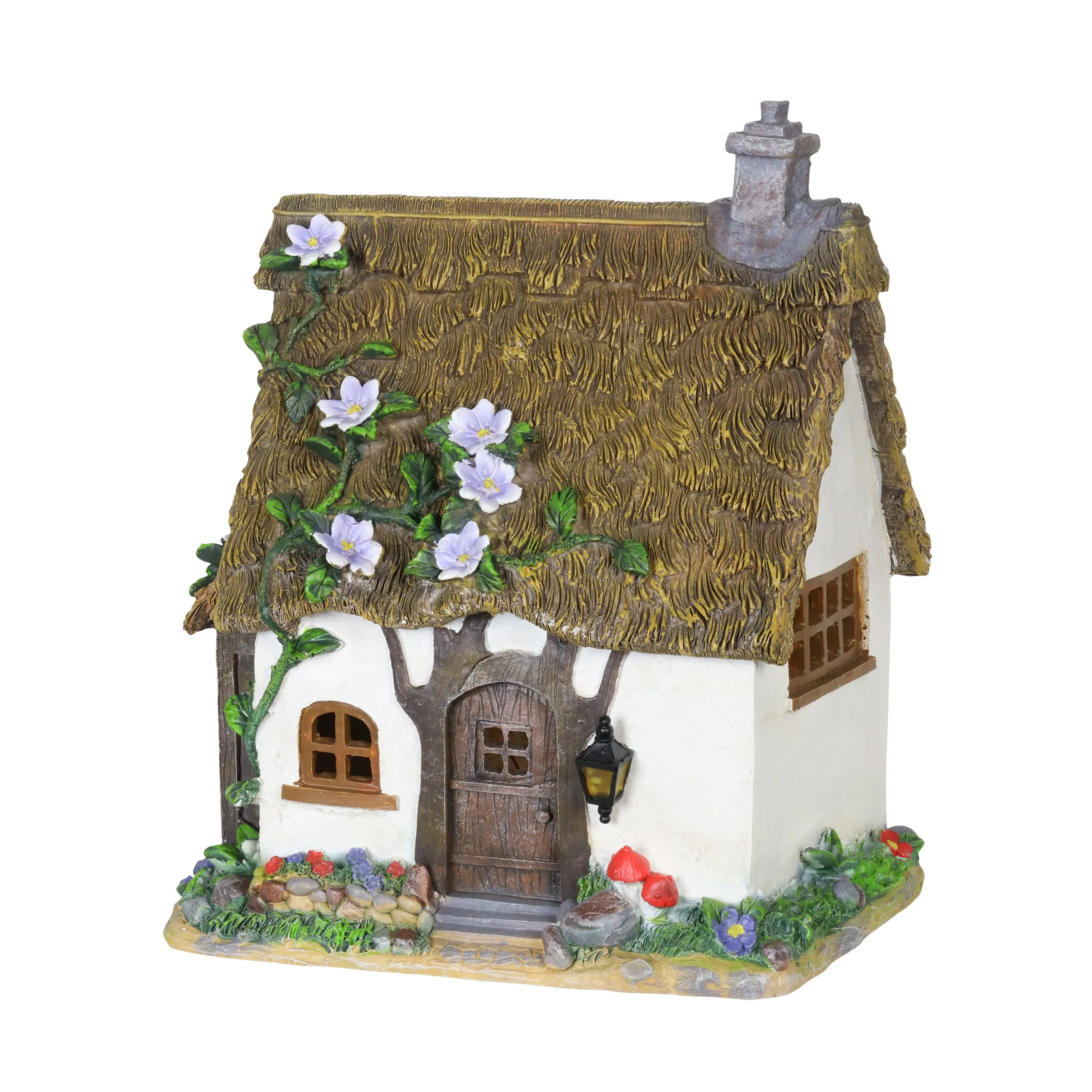 Solar Flower Vine Fairy Cottage Garden Statue, 12 Inch